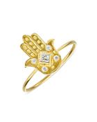 Amrapali Jewels Diamond Hamsa Ring In 18k Yellow Gold, 0.10 Ct. T.w.