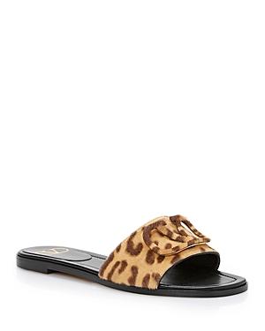 Valentino Garavani Women's Vlogo Animal Print Calf Hair Slide Sandals