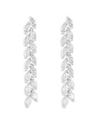 Shashi Cubic Zirconia Leaf Branch Linear Drop Earrings In White Gold Plated