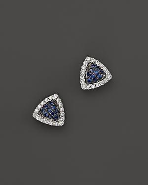 Dana Rebecca Designs 14k White Gold Emily Sarah Triangle Stud Earrings With Blue Sapphire And Diamonds