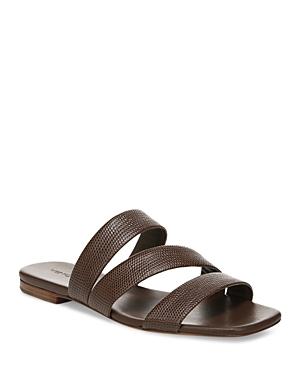 Vince Women's Dallas 2 Square Toe Fawn Beige Lizard Print Leather Slide Sandals