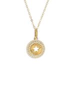 Rachel Reid 14k Yellow Gold Diamond Halo Star Disc Pendant Necklace, 17
