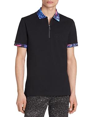 Versace Jeans Couture Cotton Pique Printed Trim Quarter Zip Polo Shirt