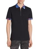 Versace Jeans Couture Cotton Pique Printed Trim Quarter Zip Polo Shirt