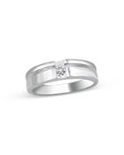Bloomingdale's Men's Diamond Single Stone Ribbed Band In 14k White Gold, 0.10 Ct. T.w. - 100% Exclusive