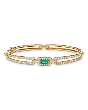 David Yurman Stax Single Link Bracelet In 18k Yellow Gold With Emerald And Pave Diamonds