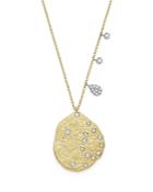 Meira T 14k Yellow Gold Textured Diamond Disc Pendant Necklace, 18