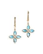 Olivia B 14k Yellow Gold Swiss Blue Topaz & Diamond Flower Drop Earrings - 100% Exclusive