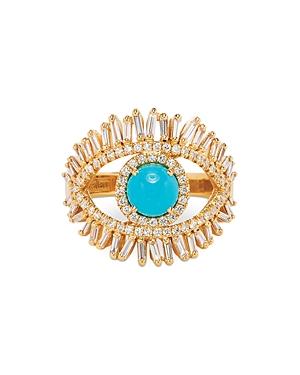 Suzanne Kalan 18k Yellow Gold Sleeping Beauty Diamond & Turquoise Eye Ring