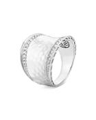 John Hardy Sterling Silver Classic Chain Diamond Pave Hammered Saddle Statement Ring