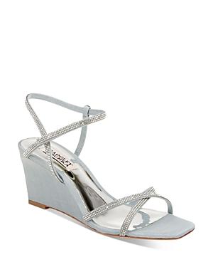 Badgley Mischka Women's Reagan Square Toe Mini Crystal Embellished Wedge Sandals