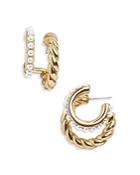 Baublebar Waverly Imitation Pearl & Twist Double Row Hoop Earrings