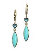 Bloomingdale's Turquoise, London Blue Topaz & Diamond Linear Drop Earrings In 14k Yellow Gold - 100% Exclusive