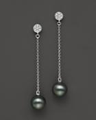 Cultured Tahitian Pearl And Diamond Drop Earrings In 14k White Gold
