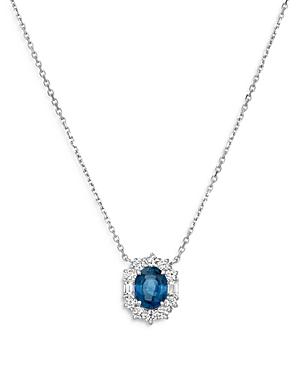 Bloomingdale's Blue Sapphire & Diamond Classic Halo Pendant Necklace In 14k White Gold, 16 - 100% Exclusive