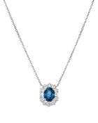 Bloomingdale's Blue Sapphire & Diamond Classic Halo Pendant Necklace In 14k White Gold, 16 - 100% Exclusive