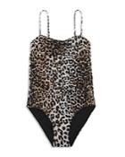 Ganni Animal Print Ruched One Piece Swimsuit