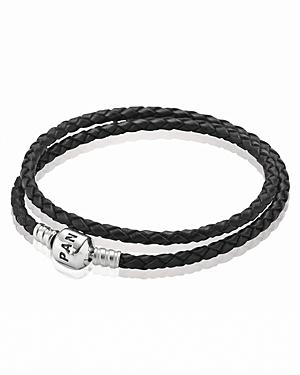 Pandora Bracelet - Black Leather Double Wrap With Sterling Silver Clasp, Moments Collection
