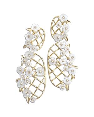 Nicola Bathie Pave & Mother Of Pearl Flower Trellis Statement Earrings In 14k Gold Plated