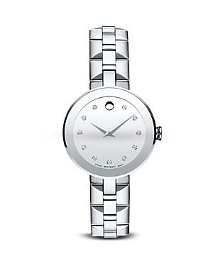 Movado Sapphire Stainless Steel Watch With Diamonds, 28mm