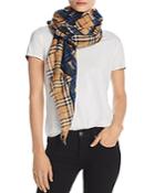 Burberry Marker Text Check Gauze Scarf