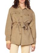 Sandro Fenon Houndstooth Wool Blend Belted Coat