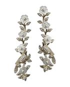 Nicola Bathie Pave & Mother Of Pearl Flower Vine Linear Drop Earrings In 14k Gold Plated