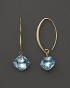 14k Yellow Gold Simple Sweep Earrings With Blue Topaz