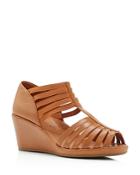 Gentle Souls Lina T-strap Peep Toe Caged Wedge Sandals