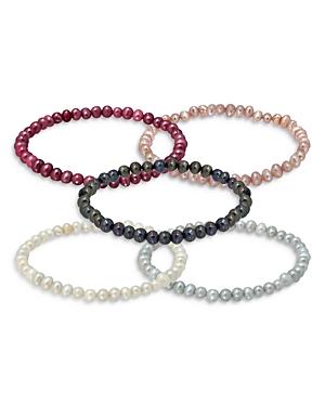 Aqua Simulated Pearl Beaded Stretch Bracelets, Set Of 5 - 100% Exclusive