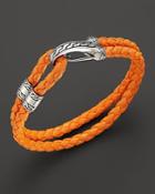 John Hardy Men's Classic Chain Silver Hook Station Bracelet In Orange Leather Cord