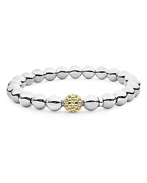 Lagos Sterling Silver & 18k Yellow Gold Signature Caviar Stretch Bracelet