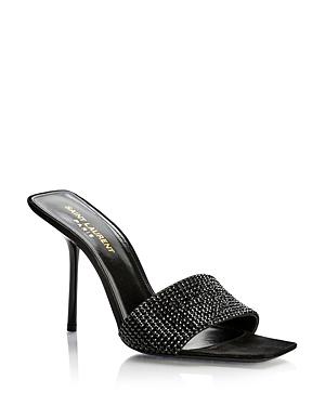 Saint Laurent Women's Baliqua Square Toe Rhinestone Adorned High Heel Sandals