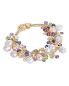 Marco Bicego 18k Yellow Gold Paradise Pearl Mixed Gemstone And Cultured Freshwater Pearl Three Strand Bracelet