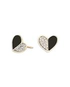 Adina Reyter 14k Yellow Gold Diamond & Black Ceramic Heart Stud Earrings