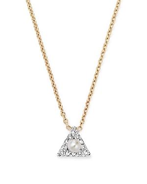 Mateo 14k Yellow Gold Mini Diamond Triangle Necklace With Cultured Freshwater Pearl, 16