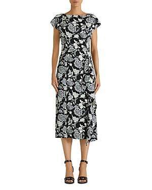 Etro Floral Chain Print Boat Neck Midi Dress