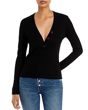 Monrow Ribbed V Neck Henley Tee