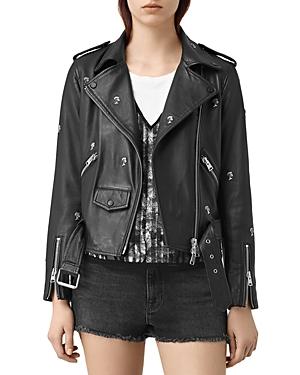 Allsaints Eaves Palm Tree Studded Leather Motorcycle Jacket