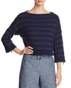 Kenneth Cole Cropped Zip-sleeve Striped Sweater