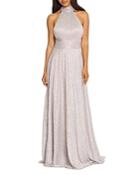 Aqua Crinkled Metallic Halter Neck Gown - 100% Exclusive