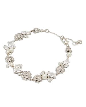 Kate Spade New York Bouquet Toss Cubic Zirconia & Imitation Pearl Flower Cluster Flex Bracelet In Silver Tone