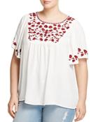 Lucky Brand Plus Embroidered Flutter Sleeve Top