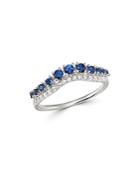 Bloomingdale's Blue Sapphire & Diamond Chevron Ring In 14k White Gold - 100% Exclusive