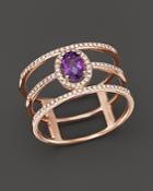 Diamond And Amethyst Geometric Ring In 14k Rose Gold