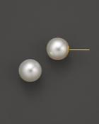 Cultured Freshwater Pearl Stud Earrings Set In 14k Yellow Gold, 11mm