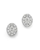 Diamond Cluster Oval Earrings In 14k White Gold, 1.0 Ct. T.w.