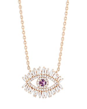 Suzanne Kalan 18k Rose Gold Evil Eye Pink Sapphire & Diamond Pendant Necklace, 16-18