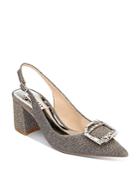 Badgley Mischka Women's Marlee Pointed Toe Buckle Embellishment Metallic Slingback Pumps