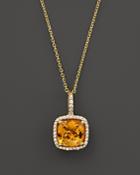 Citrine And Diamond Cushion Cut Pendant Necklace In 14k Yellow Gold, 16 - 100% Exclusive